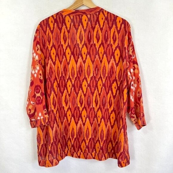 Soft Surroundings Ikat Print V-Neck Sequins Embellished 3/4 Sleeve Boho Tunic XL - Picture 3 of 6